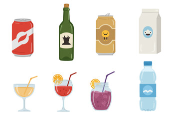 Collection of Refreshing and Delicious Drink Illustrations on a White Background