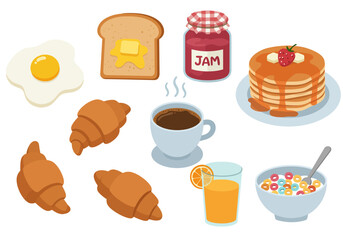 Breakfast Feast An array of tasty morning treats displayed on a white background