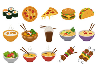 Diverse and Delicious Global Cuisine Vector Art