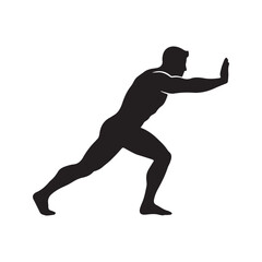 Silhouette of a man pushing with force. Vector illustration symbolizing effort, strength, resistance, and overcoming obstacles.
