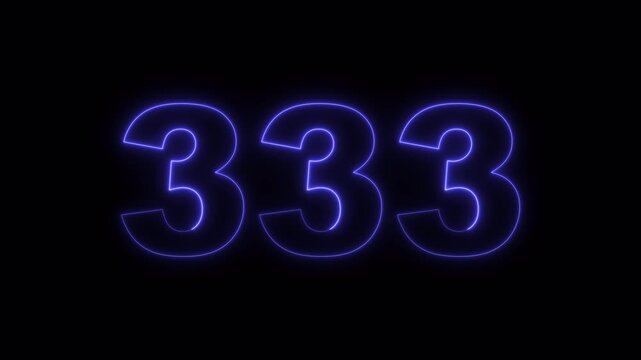 333 neon purple number glowing against a dark background creating a futuristic digital design element.