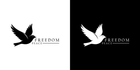 Black and white logo featuring a dove symbolizing peace and freedom, suitable for various uses