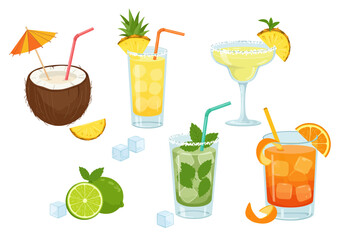 Summer Drinks Colorful and Refreshing Cocktails Illustration