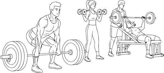 Simple Black White Line Art Vector Gym Fitness Training Illustration