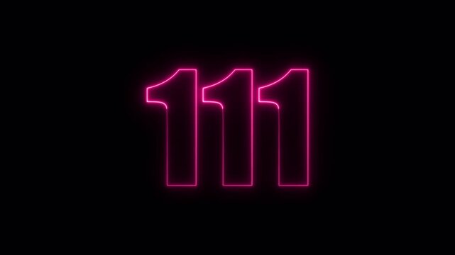 Neon pink number 111 glows brightly against a black background creating a modern and vibrant visual effect.