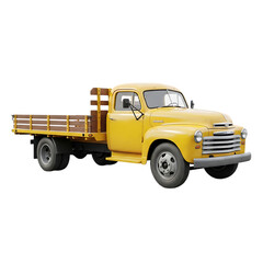 Fototapeta premium Vintage yellow flatbed truck on a white background