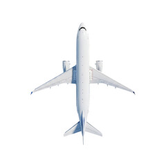 Top down view of a white airplane against a white background