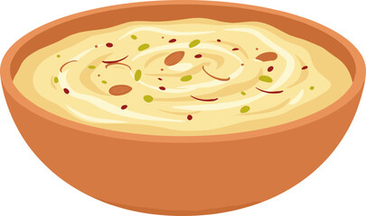 Detailed Flat Illustration of Phirni Dessert in Brown Bowl Cuisine