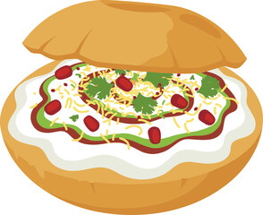 Colorful Flat Illustration Dahi Puri Indian Street Food Snack Delicacy