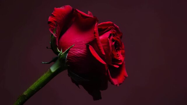 Red rose wilting on dark background