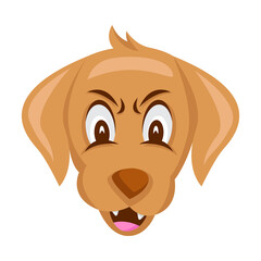 Close up of cartoon brown dog face with angry expression and white background