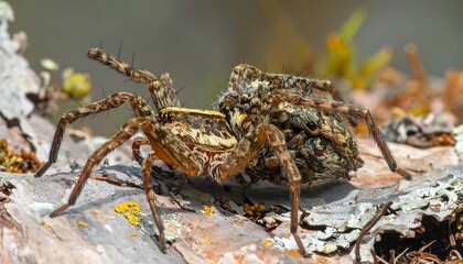 Close-up of a Large Spider on Rocks.