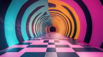 Obraz premium Colorful Tunnel, Abstract, Perspective, Future, Interior Design, Vivid, Art, Background