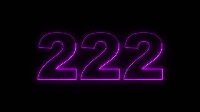 Neon purple number 222 glows brightly against a dark background creating a modern and digital aesthetic design.