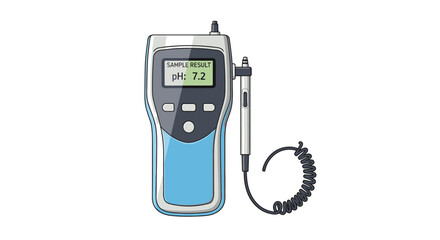 Handheld digital pH meter with a probe for measuring water quality. A scientific instrument for laboratory testing of acidity and alkalinity. Vector illustration