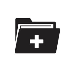 Obraz premium Medical folder icon with a white cross on a black background.