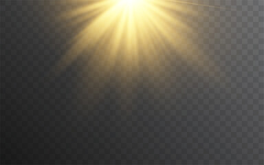 Vector realistic light on isolated transparent background. Light with glare png. Dawn, sunset, sun png. Flash of light, light effect.