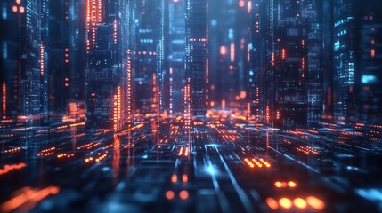 Naklejka premium Futuristic city digital network background, abstract