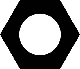 Silhouette vector of mechanical Nut on white background. Black and white illustration of a hexagonal nut with concentric circles. 