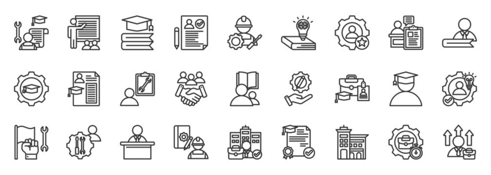 apprenticeship icons set outline collection for job search and opportunity