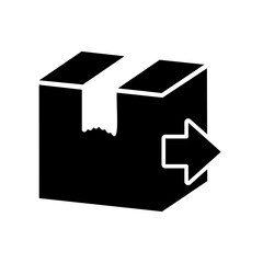 Black silhouette of a box with an arrow pointing to the right.