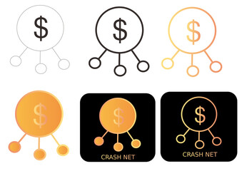 Collection of dollar sign network icons representing financial distribution, funding, and investment for business presentations