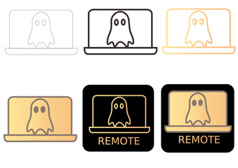 Abstract illustration of a ghost symbol on a laptop screen, representing remote work or online security