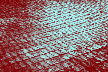 Abstract and geometric illustration in red and blue color with square shaped pattern. Textured illustration of a roof with row of square. Textured background.