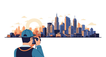 Capturing the Cityscape: A photographer immortalizes the urban panorama with a camera, emphasizing the blend of architectural prowess and artistic