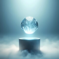 Icy Crystal Floating Above Pedestal