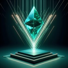 Emerald Shard Floating Above Triangular Pedestal