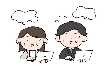 仕事をするスーツの男女2人のイラスト