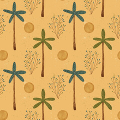 A beautiful and vibrant Tropical Palm Trees Pattern set against a sandy beach background