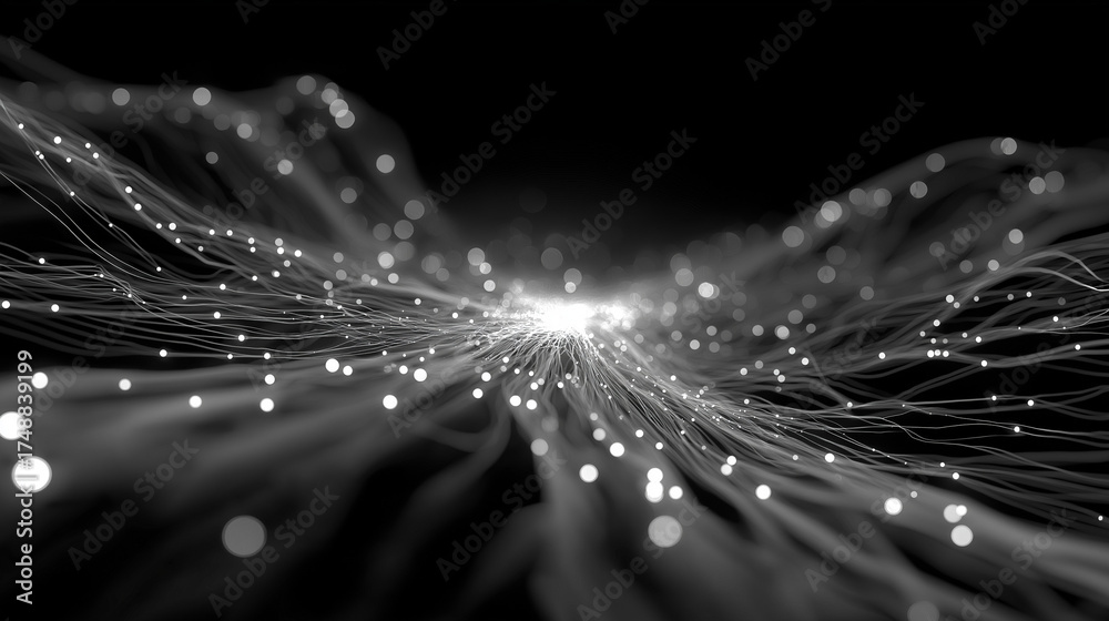 Wall mural digital abstract of light: a mesmerizing display of interconnected light streams against a dark back
