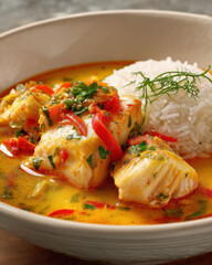 Traditional Brazilian Fish Stew Moqueca with Rice