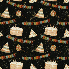 A Vibrant and Colorful Birthday Party Pattern Featuring Cake and Festive Decorations