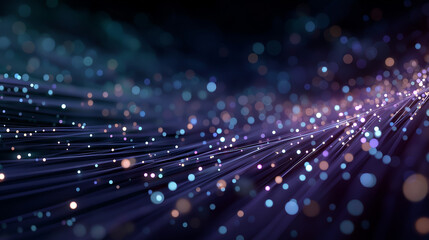 Naklejka premium Abstract digital data flow: A captivating representation of interconnected digital pathways, shimmering with light particles, symbolizing seamless data transmission and network connectivity.