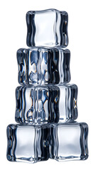 Stack of Transparent Ice Cubes Isolated on Black Background with Bright Reflections