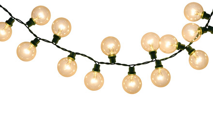 String Of Illuminated Spherical Lights On Green Wire With Transparent Background