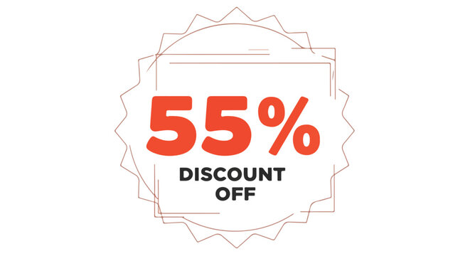Promotion graphic showcases a vibrant 55% discount offer, ideal for marketing campaigns and attracting customers with significant savings announcement
