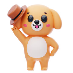 Dog Character Says Hello 3D Illustration.