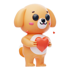 Dog Character Holding Heart 3D Illustration.