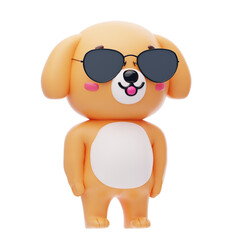 Black Glasses Dog Character 3D Illustration.