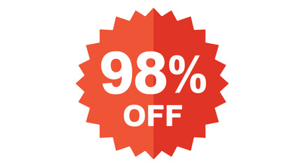 Eye-Catching 98 Percent Off Red Burst, Announcing Major Savings on Retail Products and Services Offering Massive Discount Deals with Lucrative