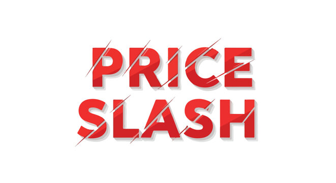Vibrant red 'Price Slash' text art with stylized cuts, conveying discounts and promotional offers in a modern minimalistic design 165 characters