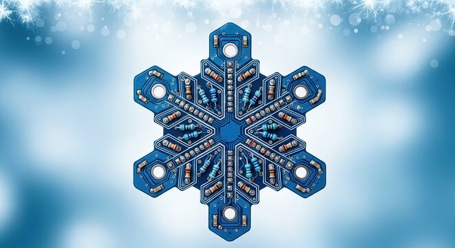Snowflake circuit board design christmas holiday winter technology creative engineering concept art