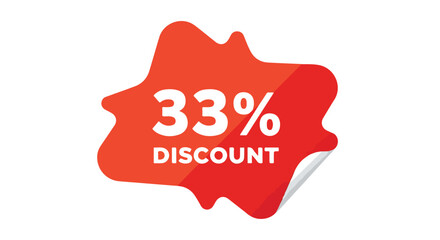 Vibrant red badge displaying a 33 percent discount for promotional sales offers featuring stylized font