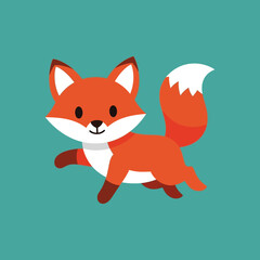 Obraz premium Cartoon Fox Running with White Tipped Tail on Teal Background.