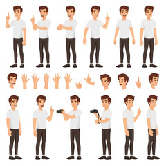 Obraz premium Cartoon Man Character Design with Various Poses and Expressions.