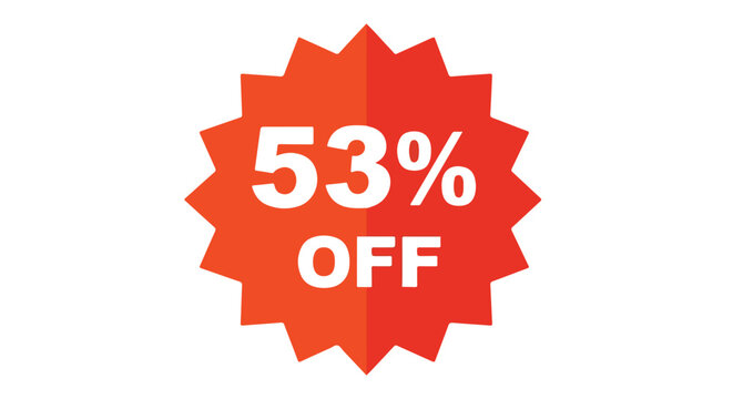 Promotional badge showcasing a 53 percent discount on a vibrant starburst background for sales marketing